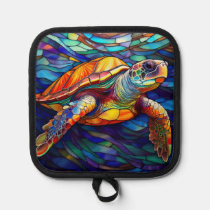 Sea turtle honu Stained glass art Pot Holder