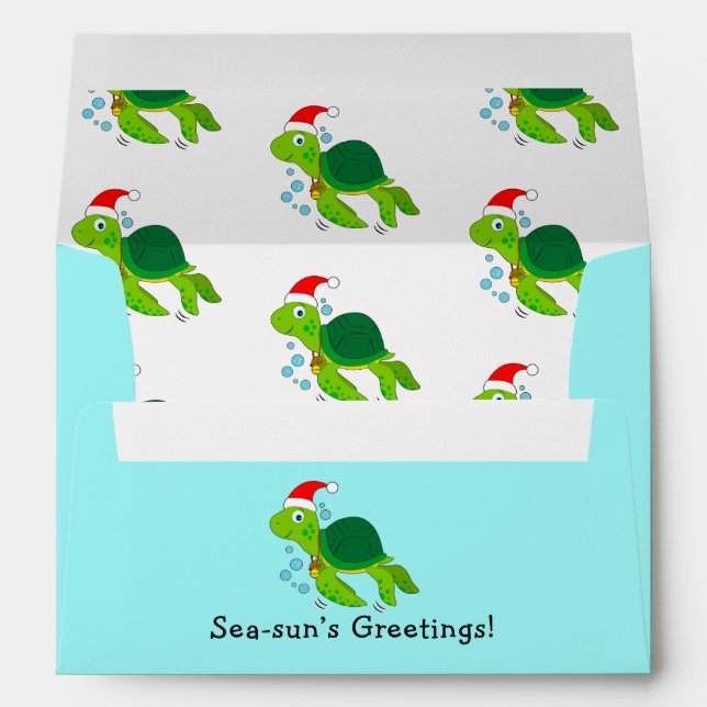 Sea Turtle in a Santa Hat Ocean Christmas Holiday  Envelope (Back (Bottom))