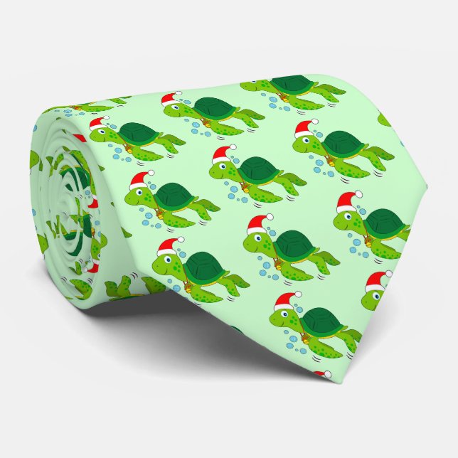 Sea Turtle in a Santa Hat Tie (Rolled)