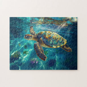 Sea Turtle in Beautiful Blue Water Jigsaw Puzzle