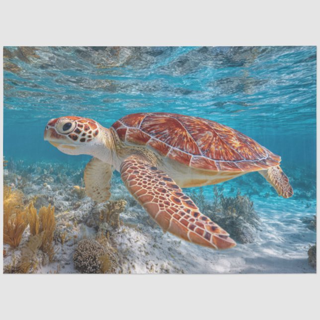 Sea Turtle in Clear Water Decoupage Tissue Paper (Front)