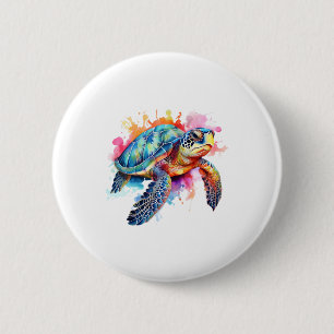 Sea Turtle in Colourful Watercolor 2 Inch Round Button