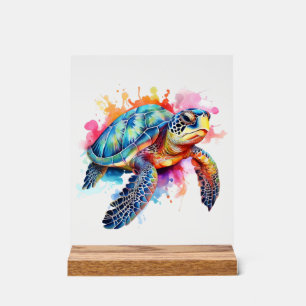 Sea Turtle in Colourful Watercolor Acrylic Sign