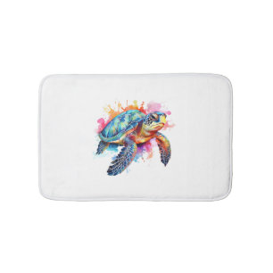 Sea Turtle in Colourful Watercolor Bath Mat