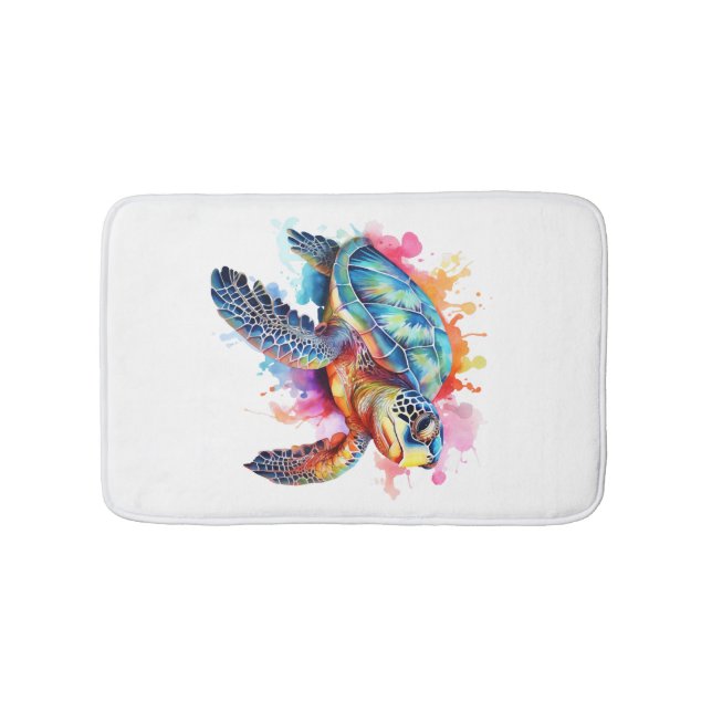 Sea Turtle in Colourful Watercolor Bath Mat (Front)
