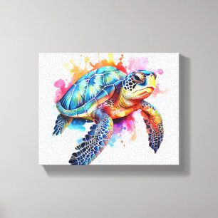 Sea Turtle in Colourful Watercolor Canvas Print