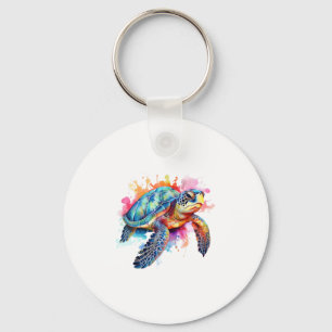 Sea Turtle in Colourful Watercolor Keychain