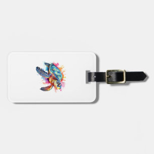 Sea Turtle in Colourful Watercolor Luggage Tag
