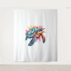 Sea Turtle in Colourful Watercolor Tapestry