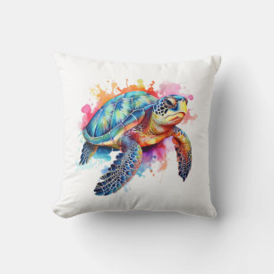 Sea Turtle in Colourful Watercolor Throw Pillow