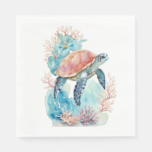 Sea Turtle in Coral Reef Napkin