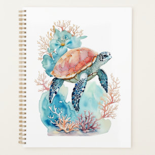Sea Turtle in Coral Reef Planner Spiral Notebook 