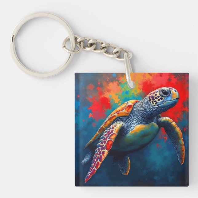 Sea Turtle in Deep Sea Keychain (Front)
