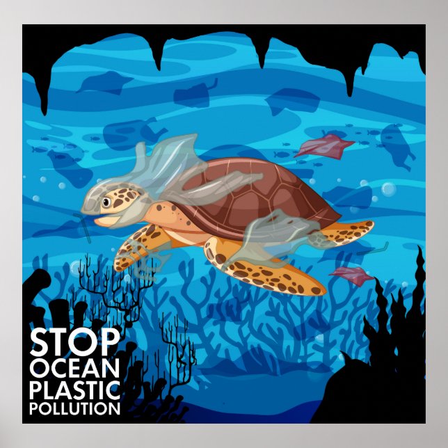 Sea Turtle In Plastic Bags Poster (Front)