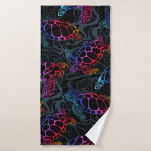 Sea turtle in psychedelic multicolor colors with w bath towel