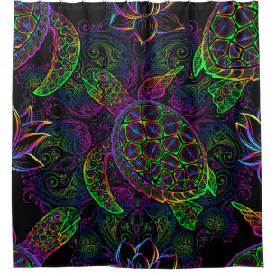 Sea turtle in psychedelic multicolor colours with