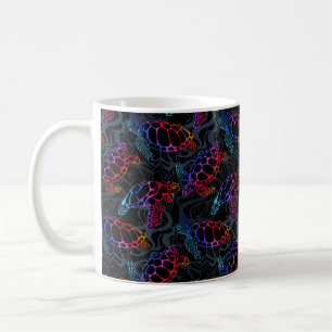 Sea turtle in psychedelic multicolor colours with coffee mug