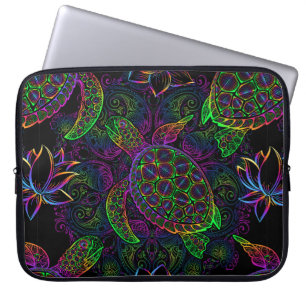 Sea turtle in psychedelic multicolor colours with laptop sleeve