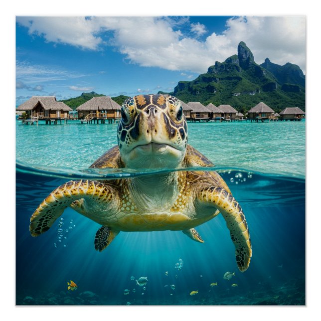 Sea Turtle in Tropical Paradise Poster (Front)