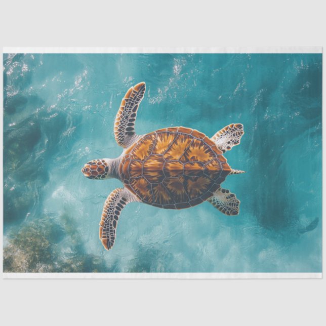 Sea Turtle in Turquoise Ocean Decoupage Tissue Paper (Front)