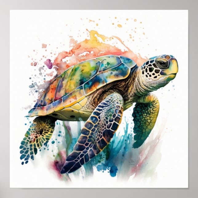 Sea turtle in watercolor  poster (Front)