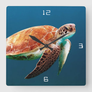 Sea Turtle Large Square Wall Clock