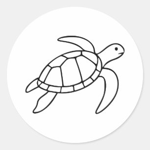 Sea Turtle Line Art – Minimalist Marine Animal Classic Round Sticker