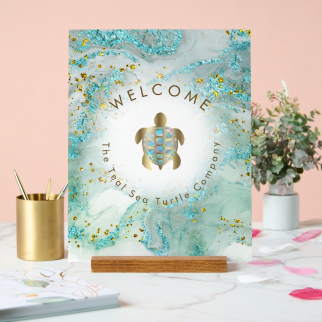 sea turtle logo design welcome acrylic sign (Wedding)