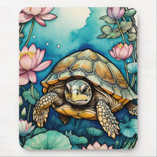 Sea Turtle Lotus Flower Art Turtles Nature Lovers  Mouse Pad
