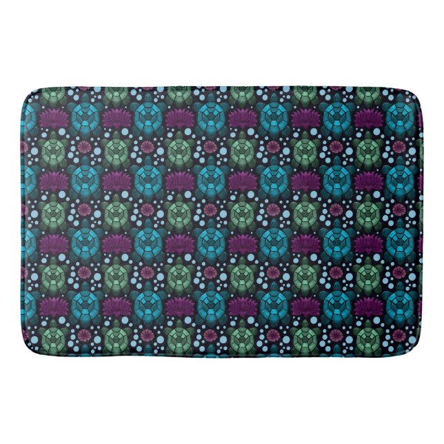 Sea Turtle & Lotus Flower Pattern  Bath Mat (Front)
