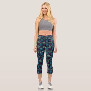 Sea Turtle & Lotus Flower Pattern Capri Leggings