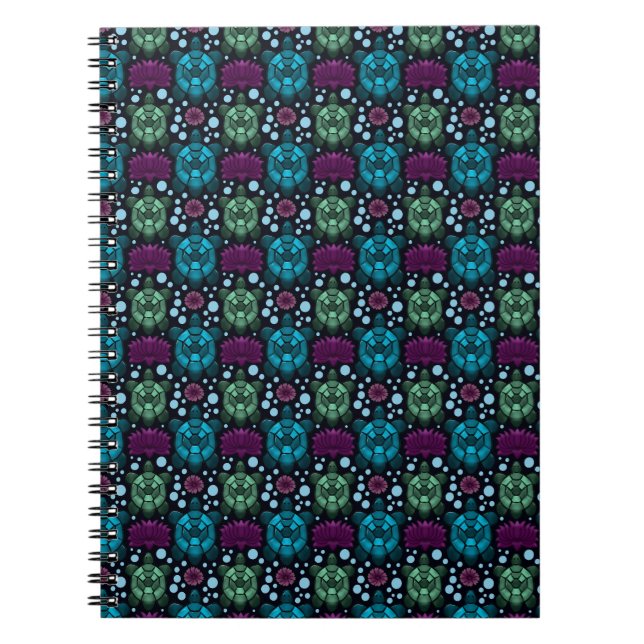 Sea Turtle & Lotus Flower Pattern  Notebook (Front)