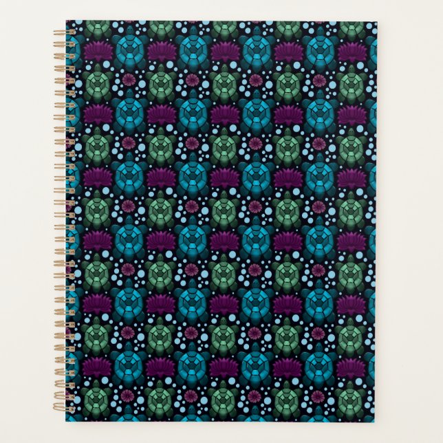 Sea Turtle & Lotus Flower Pattern  Planner (Front)