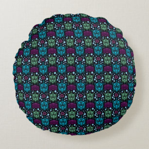 Sea Turtle & Lotus Flower Pattern Round Pillow
