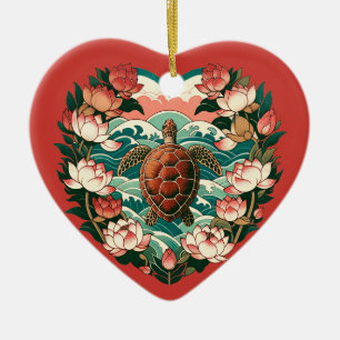 Sea Turtle Lotus Flower Seas Turtles Ceramic Ornament