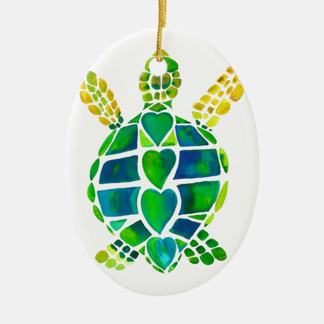 Sea Turtle Love Collection Ceramic Ornament (Front)