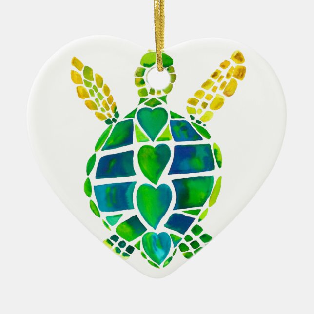 Sea Turtle Love Collection Ceramic Ornament (Front)