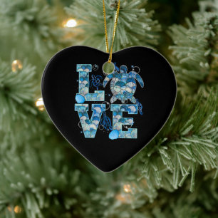 Sea Turtle Love Shirt Ocean Beach Animal Lovers Ceramic Ornament