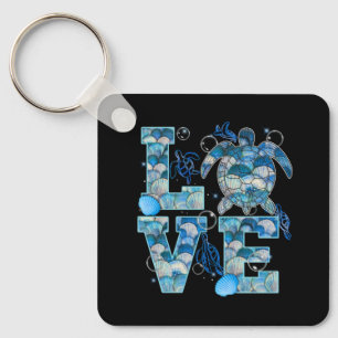 Sea Turtle Love Shirt Ocean Beach Animal Lovers Keychain