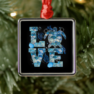 Sea Turtle Love Shirt Ocean Beach Animal Lovers Metal Ornament