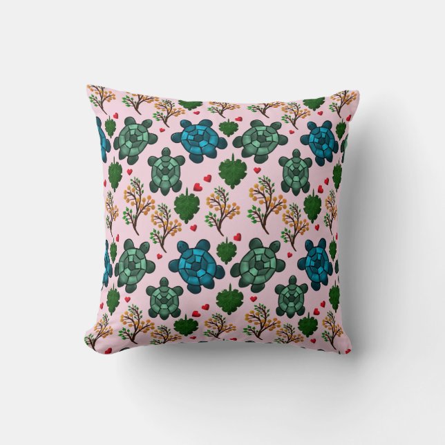 Sea Turtle Lover Gift, Cute Turtle Pattern, Marine Throw Pillow (Front)