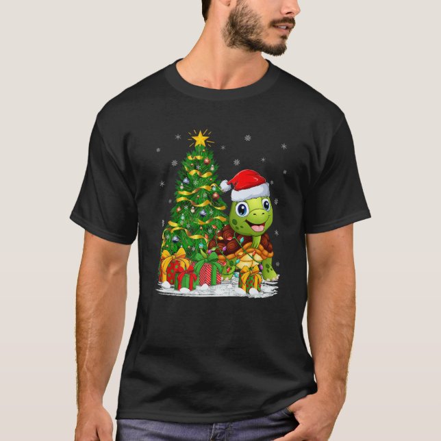 Sea Turtle Lover Xmas Family Matching Santa Turtle T-Shirt (Front)