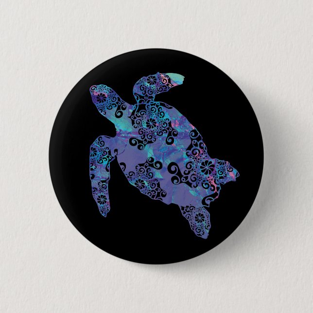 Sea Turtle Mandala Magical Colour Light Art 2 Inch Round Button (Front)
