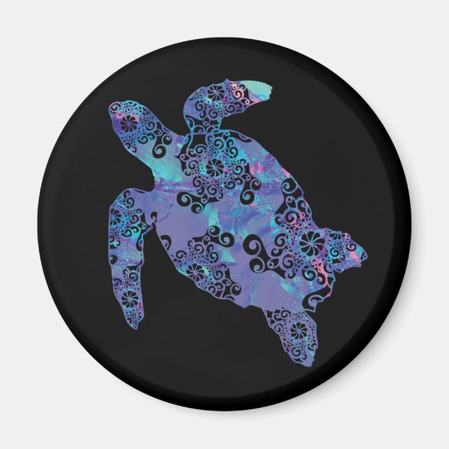 Sea Turtle Mandala Magical Colour Light Art Magnet (Front)