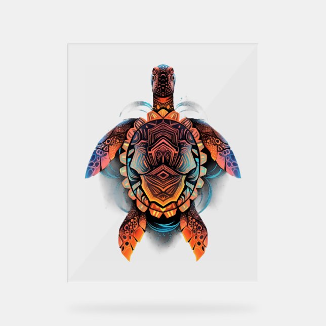 Sea Turtle Mandala Sea Ocean Animal Artwork Boho   Acrylic Sign (Front)