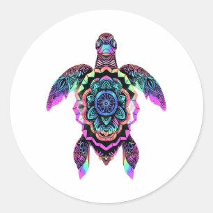 Sea Turtle Mandala Sea Ocean Animal Artwork Boho Classic Round Sticker
