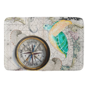 Sea turtle Map Beige Bath Mat