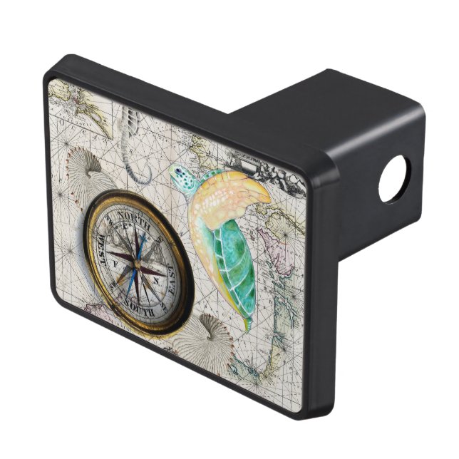 Sea turtle Map Beige Trailer Hitch Cover (Top Right)
