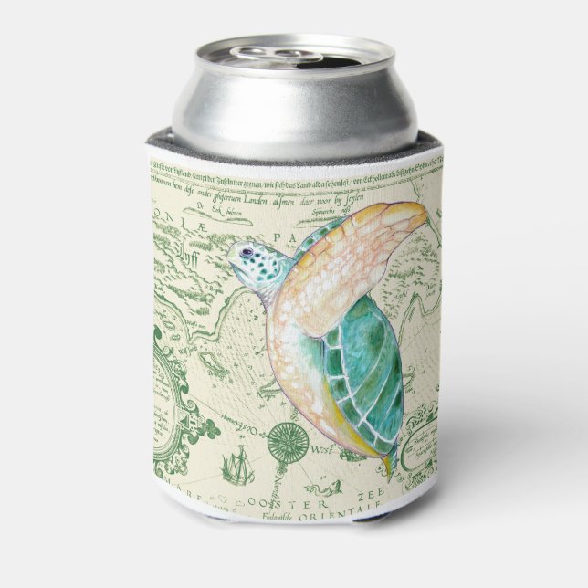 Sea Turtle Map Can Cooler (Can Back)