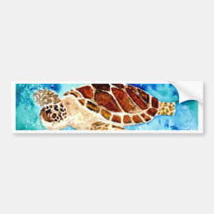 sea turtle marine sealife watercolor painting bumper sticker